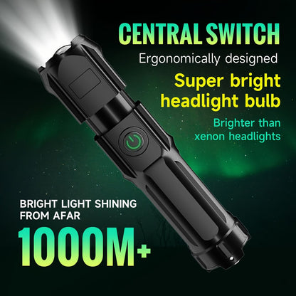Portable High-power Flashlight, 1000M+ Ultra-long-distance Lighting