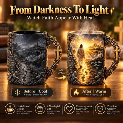 🔥 Last Day 49% OFF - 🔥✝️ Jesus Walks With Me – Heat-Reveal Faith Mug | You Are Never Alone