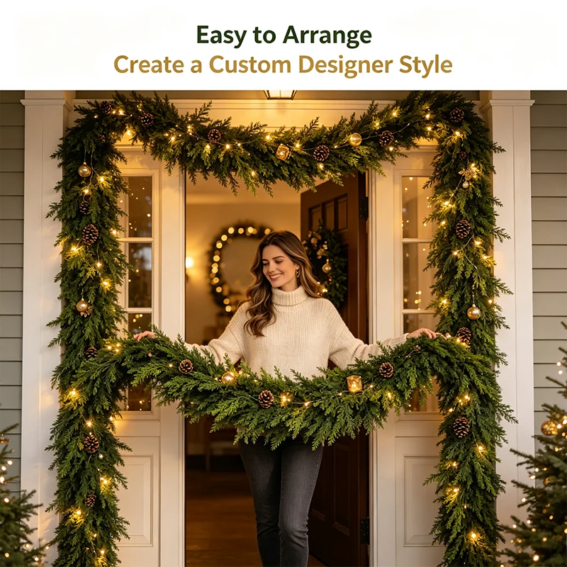 🎄 2-Piece 6FT Real-Touch Cedar Garland – Lifelike Christmas Greenery for Mantel, Staircase & Holiday Decor