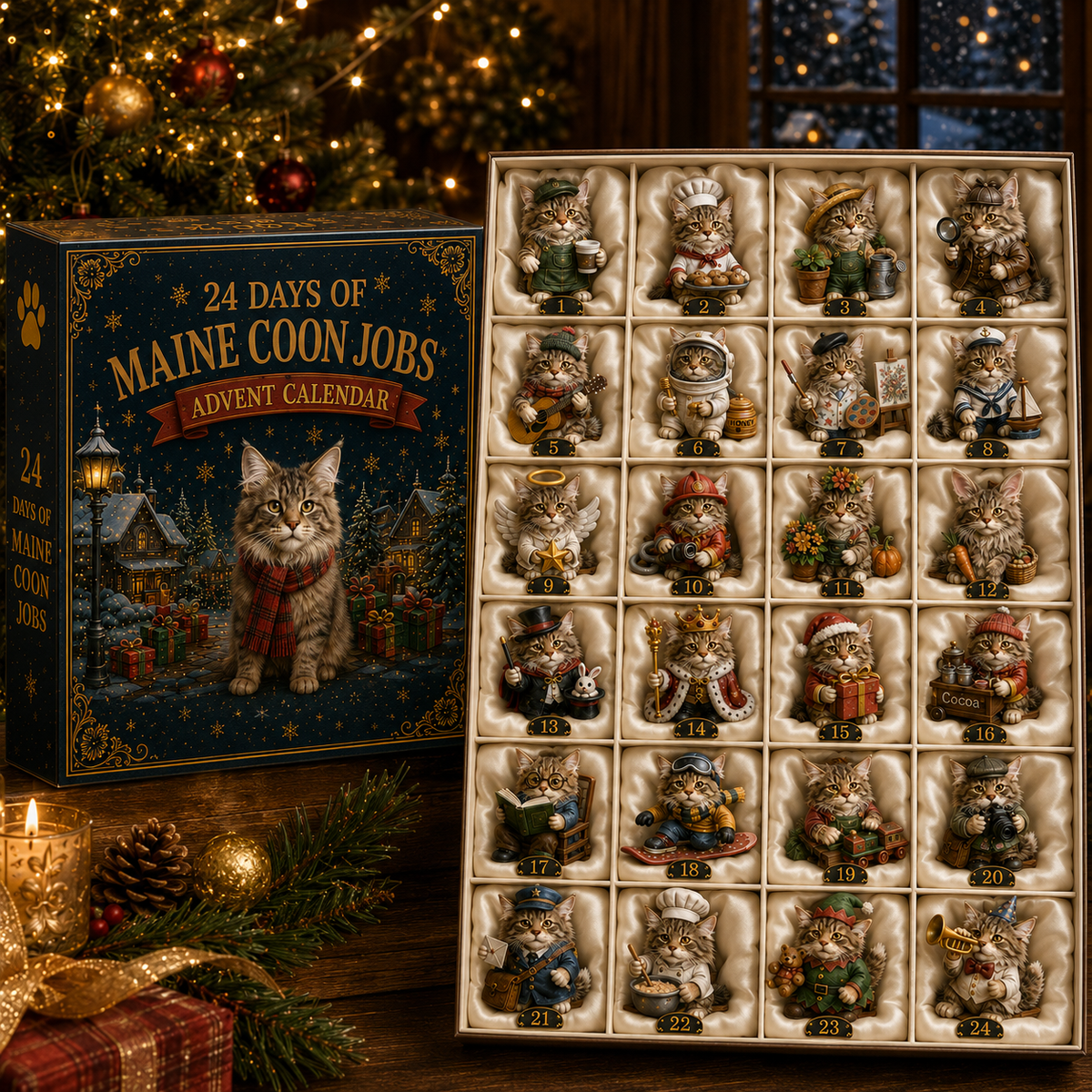 Maine Coon Jobs Advent Calendar 2026 – 24 Days of Unique Collectible Cat Miniatures, Christmas Countdown Gift for Maine Coon & Cat Lovers