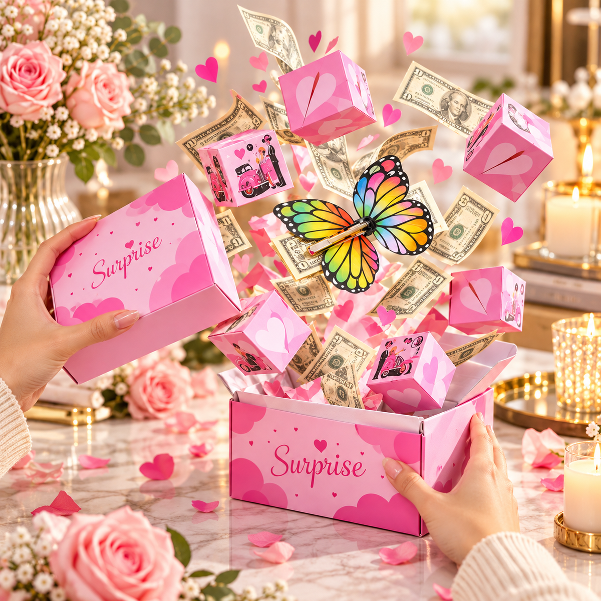 🎁 Surprise Explosion Gift Box – Butterfly Pop-Up Money Gift Box 💕✨