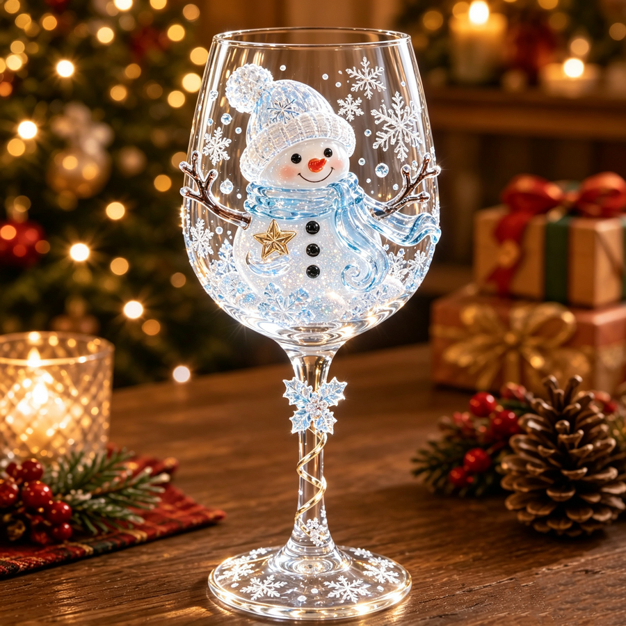 Christmas snowman decorative stemmed glass