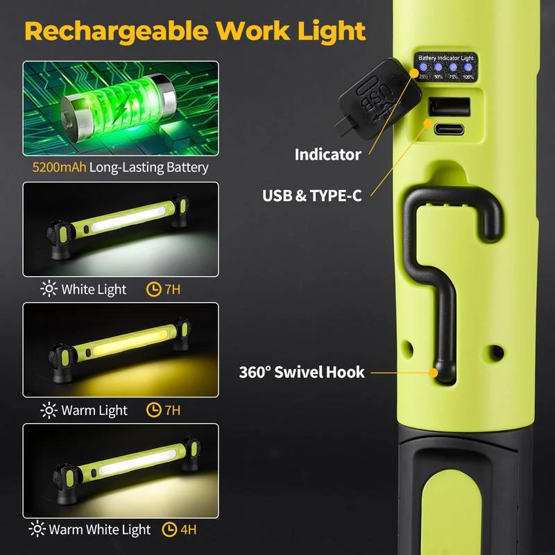 ⚡Under Hood Work Light Bar, 3000LM LED Magnetic Light Bar with Hooks, 5200mAh