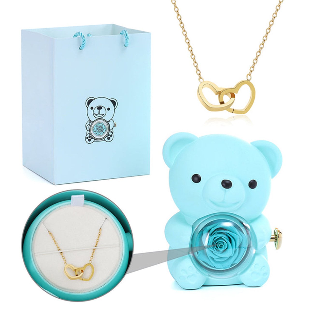 Mother's Day Hot Selling✨Cute Teddy Bear with Preserved Rose--Necklace📿+Eternal Rose🌹+Teddy Bear🧸