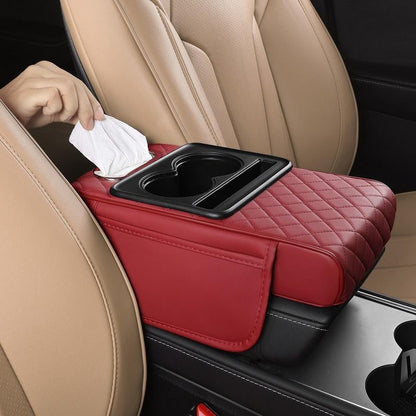 💯Car Console Organizer – PU Leather Armrest, Side Storage, Cup Holder