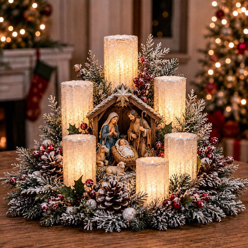 ❄️Christmas Lighted Centerpiece with Flameless Candle Glow❄️