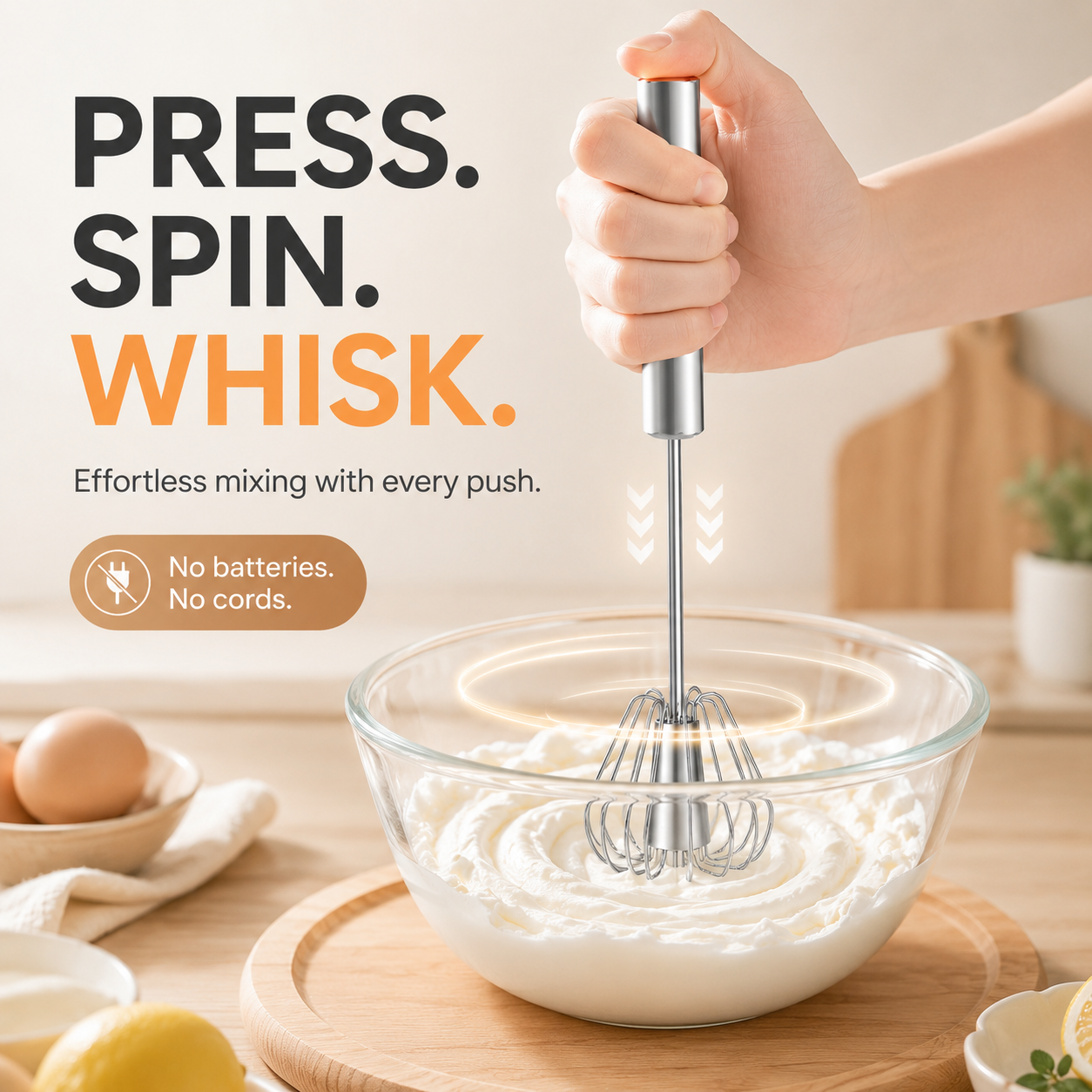 ⚡2-Pack Hand-Push Rotary Whisk – Press, Spin & Mix with Ease