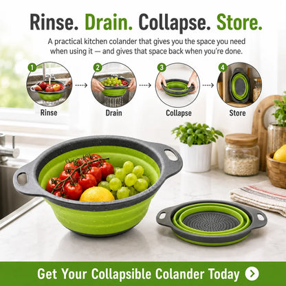 Collapsible Colander Set with Oversized Draining Tray