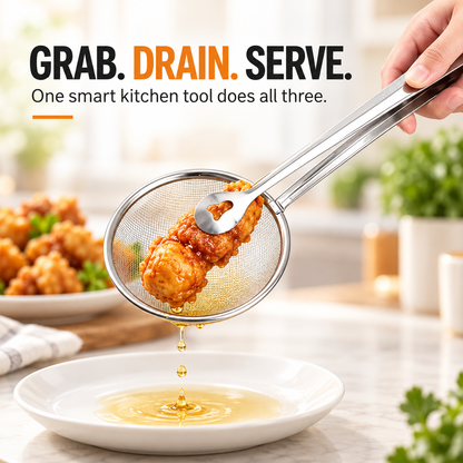 🔥 2pack-2-in-1 Stainless Steel Strainer Tongs