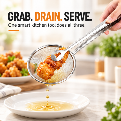🔥 2pack-2-in-1 Stainless Steel Strainer Tongs