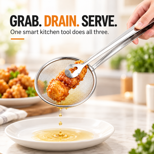 🔥 2pack-2-in-1 Stainless Steel Strainer Tongs