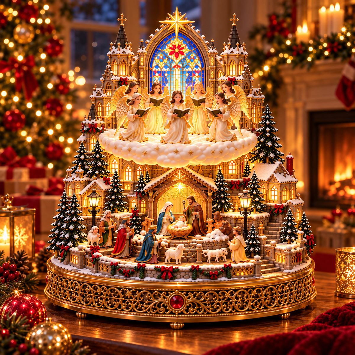 🔥 LAST DAY 48% OFF 🔥 Heavenly Angel Choir | Lighted & Rotating Christmas Nativity Village