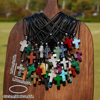 20pcs Natural Stone Cross Pendant Necklace Set