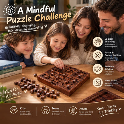 Family enjoying the wooden Sudoku puzzle together at a table