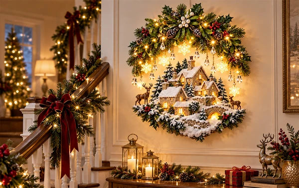 ✨last Day 49% Off✨snowy Village Glow Cascade™ – Lighted Winter Country Christmas Wall Decor✨