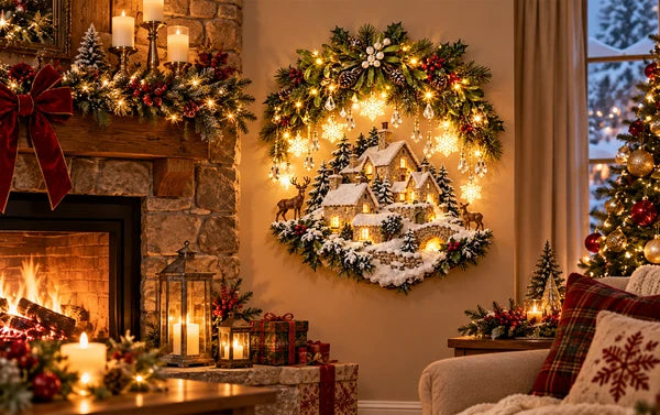 ✨last Day 49% Off✨snowy Village Glow Cascade™ – Lighted Winter Country Christmas Wall Decor✨