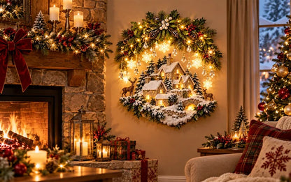 ✨last Day 49% Off✨snowy Village Glow Cascade™ – Lighted Winter Country Christmas Wall Decor✨