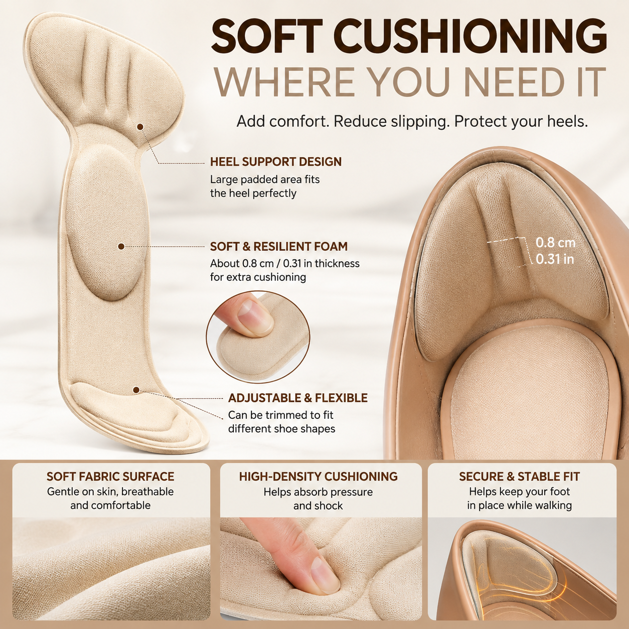 🔥 5-Pair Pack | Comfort Heel Fit Pads – Anti-Slip Cushioned Shoe Inserts for Better Fit & Heel Comfort