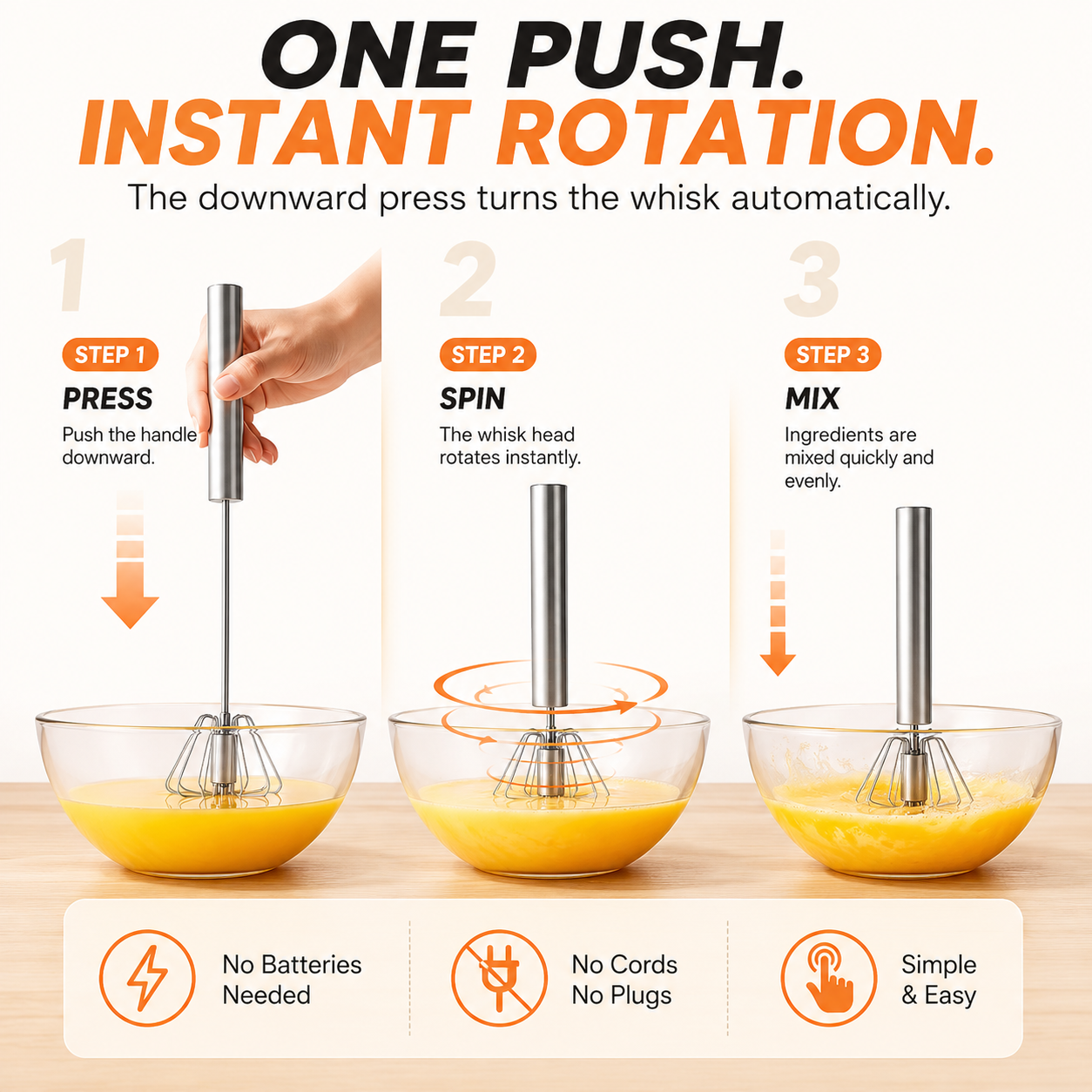 ⚡2-Pack Hand-Push Rotary Whisk – Press, Spin & Mix with Ease