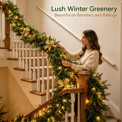 🎄 2-Piece 6FT Real-Touch Cedar Garland – Lifelike Christmas Greenery for Mantel, Staircase & Holiday Decor