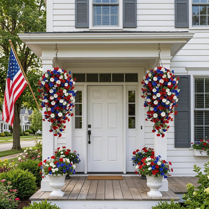 🌺Red, White & Blue Artificial Morning Glory Hanging Vines – 3-Piece Set