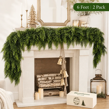 🎄 2-Piece 6FT Real-Touch Cedar Garland – Lifelike Christmas Greenery for Mantel, Staircase & Holiday Decor