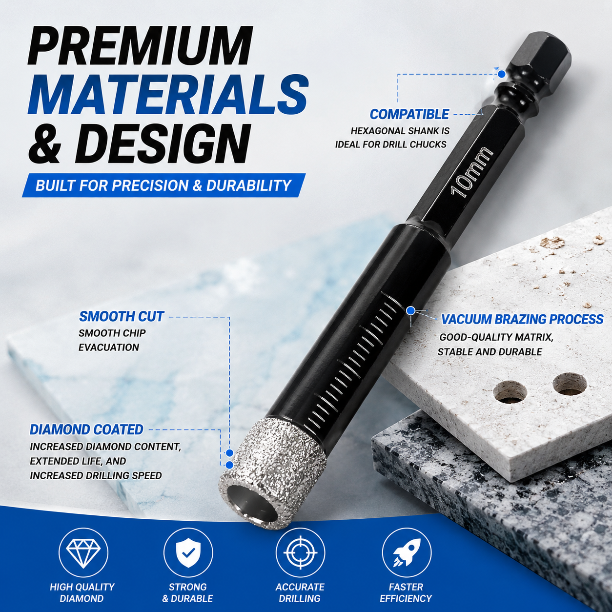 ⚡️6 Pcs Diamond Drill Bits Set, 1/4 5/6 3/8 1/2 Inch Brazed Diamond Drill Bits for Precision Drilling in Tile Ceramic Glass Granite Marble Masonry