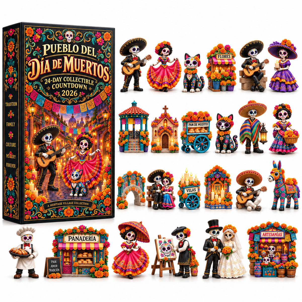 🎁Pueblo del Día de Muertos 2026 – 24-Day Day of the Dead Collectible Countdown Calendar with 24 Unique Miniatures