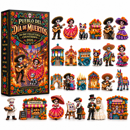 ☠️Pueblo del Día de Muertos 24-Day Day of the Dead Collectible Countdown Calendar with 24 Unique Miniatures