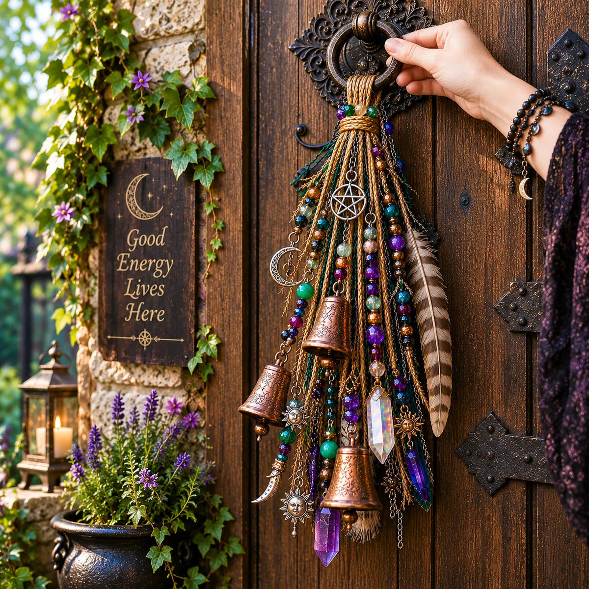 🔮 Witchy Door Charm – Celestial Bells & Crystal-Style Hanging Decor