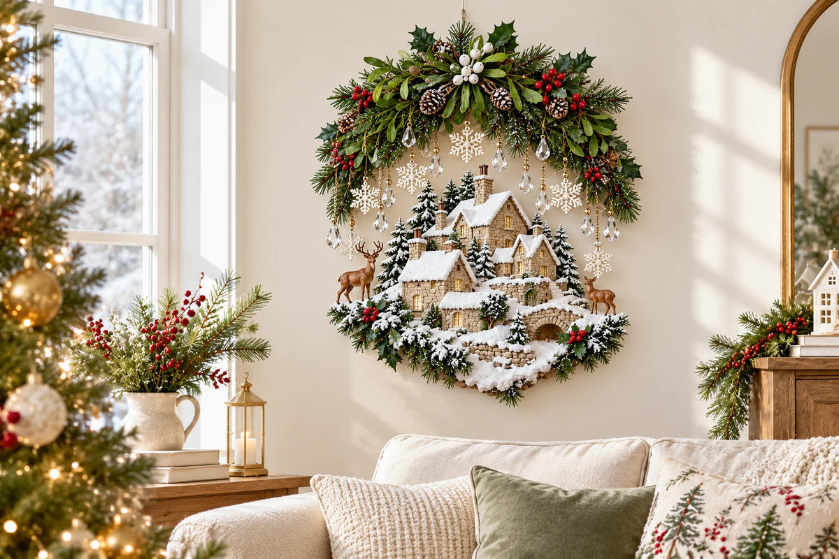 ✨last Day 49% Off✨snowy Village Glow Cascade™ – Lighted Winter Country Christmas Wall Decor✨