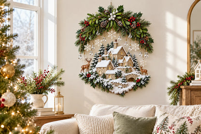 ✨last Day 49% Off✨snowy Village Glow Cascade™ – Lighted Winter Country Christmas Wall Decor✨