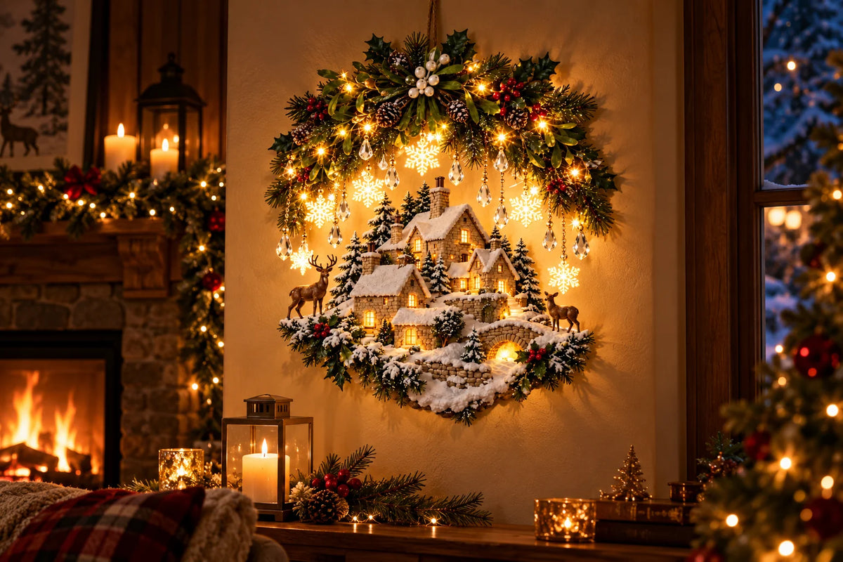 ✨last Day 49% Off✨snowy Village Glow Cascade™ – Lighted Winter Country Christmas Wall Decor✨