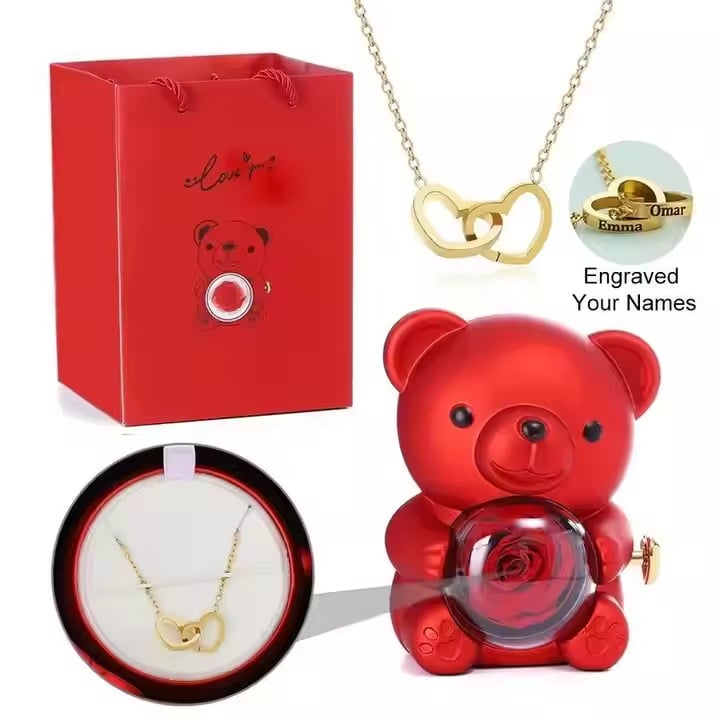 Mother's Day Hot Selling✨Cute Teddy Bear with Preserved Rose--Necklace📿+Eternal Rose🌹+Teddy Bear🧸