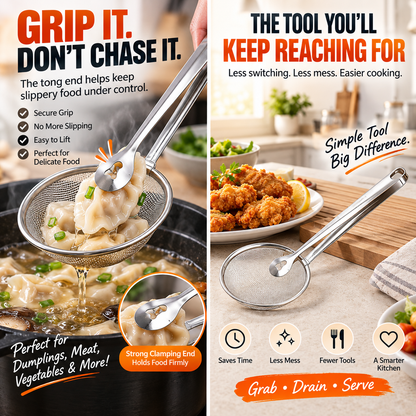 🔥 2pack-2-in-1 Stainless Steel Strainer Tongs