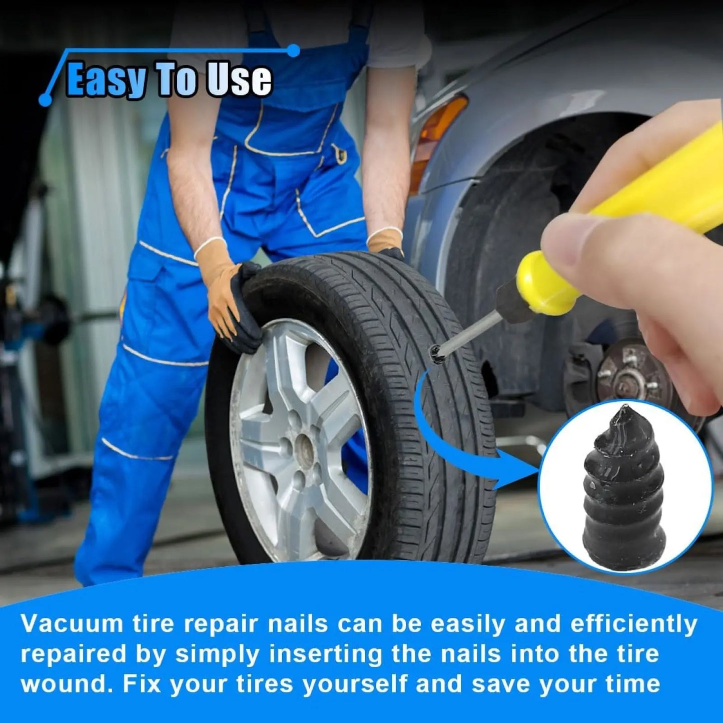 60/30Pcs Tire Repair Screws Plugs, Self-service Tyre Repair Vacuum Rubber Nails Kit for Car/Motorcycle/Truck/Tractor Puncture Fast Tyre Repair Supplies