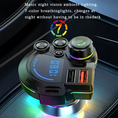 [Father’s Day Gift] PD 30W Type-C Car Charger & Bluetooth 5.3 FM Transmitter, Wireless MP3 Player with Dual USB Ports, Bass Sound Enhancer, RGB Glowing Radio Adapter, Hands-Free Calls, Car Accessories & Road Trip Essentials, Compatible with 12V-24V