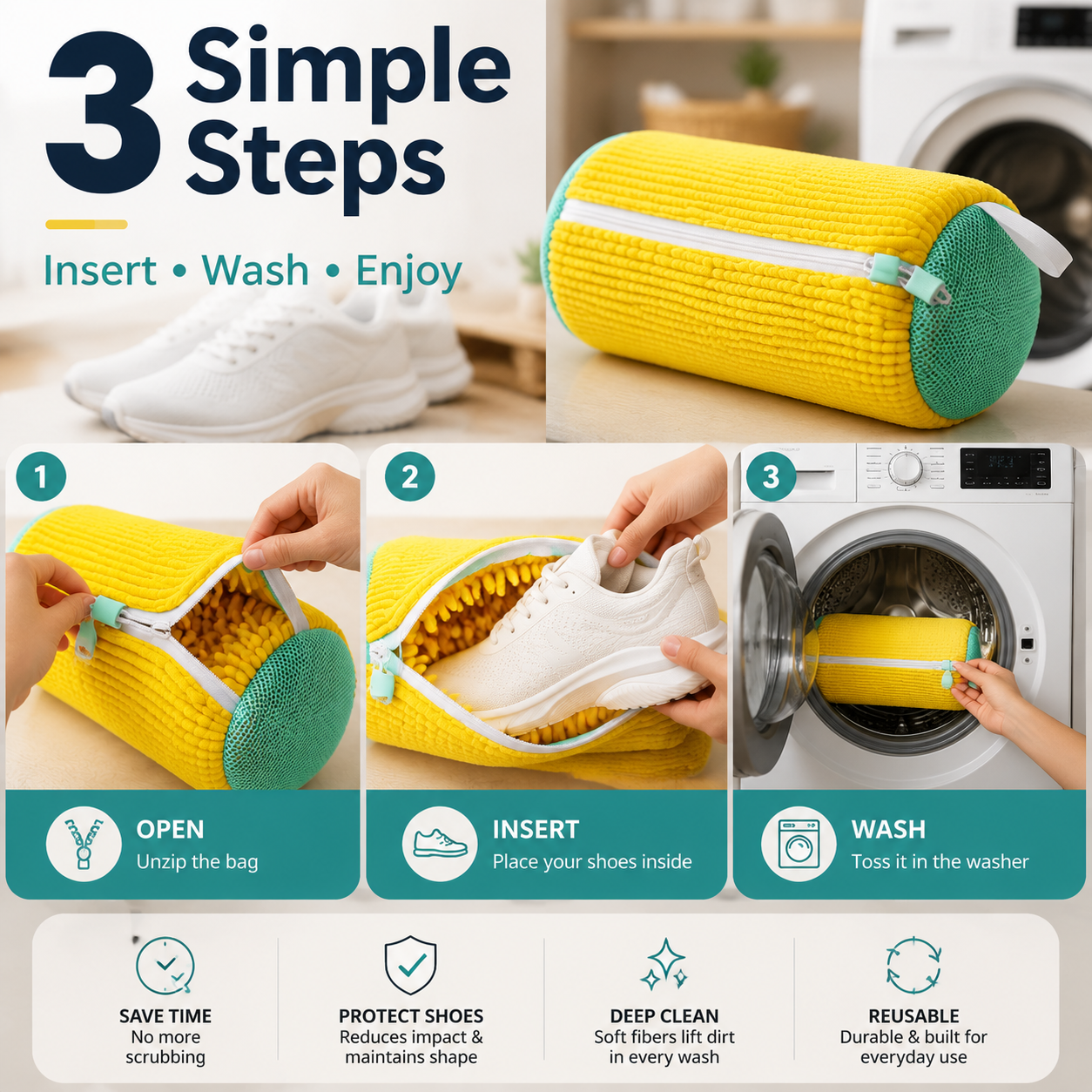 👟 No-Scrub Shoe Washing Bag – Clean & Protect Your Sneakers In The Washing Machine