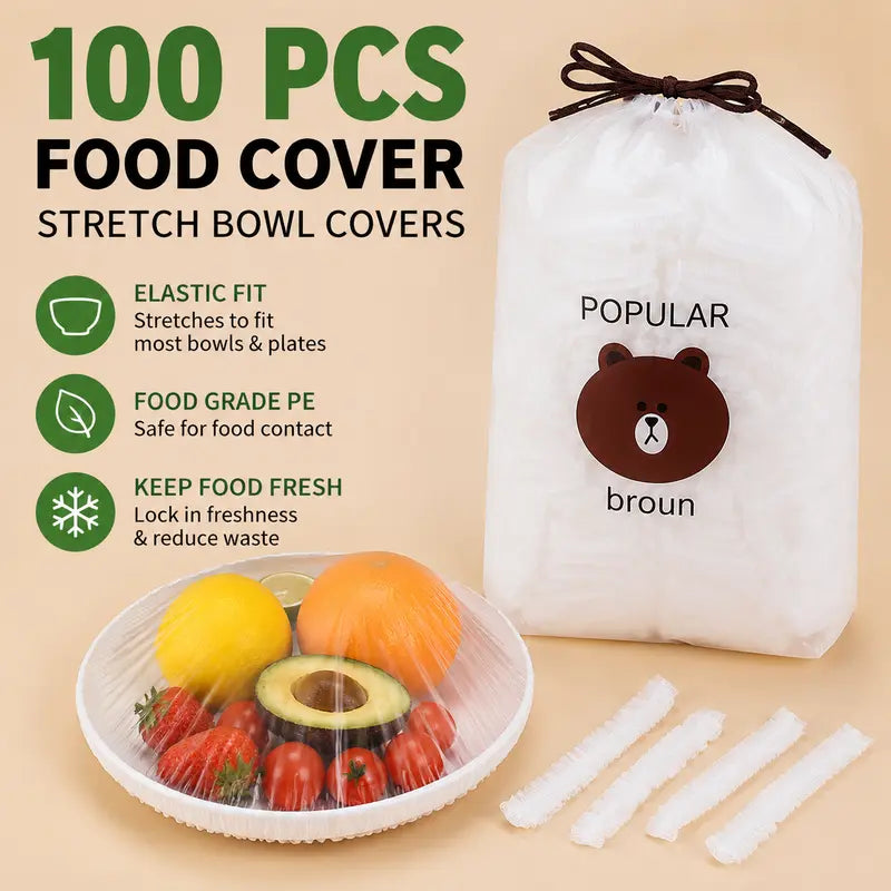 🥗100PCS Disposable Stretch Food Covers for Bowls & Plates