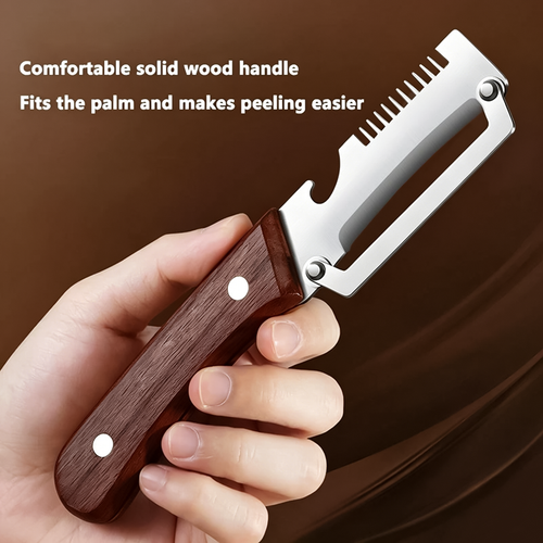 ✨Wooden-Handled Stainless Steel Sharp Peeler with Built-In Bottle Opener