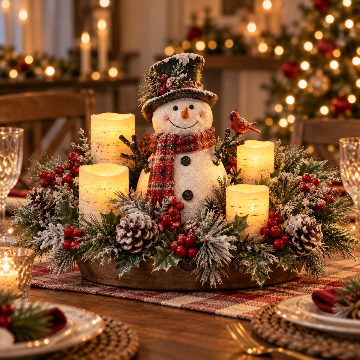 ⛄Christmas Lighted Centerpiece with Flameless Candle Glow