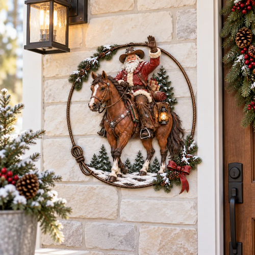 🔥Western Cowboy Santa Christmas Metal Wall Decor