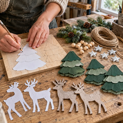 🎄 Light-Up Woodland Christmas Garland – Handmade Deer & Tree Decor with Warm LED Glow ✨