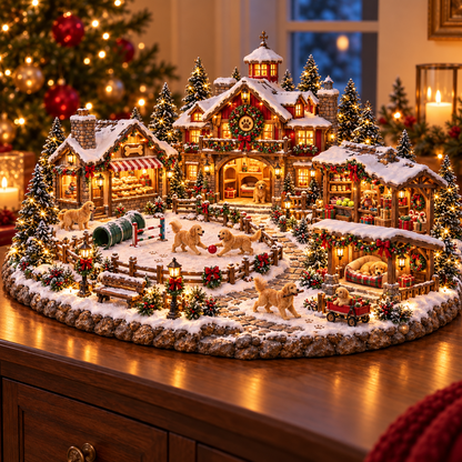 ❤️‍🔥🐕Christmas Golden Retriever Village – Lighted Dog Lover’s Holiday Scene🐶