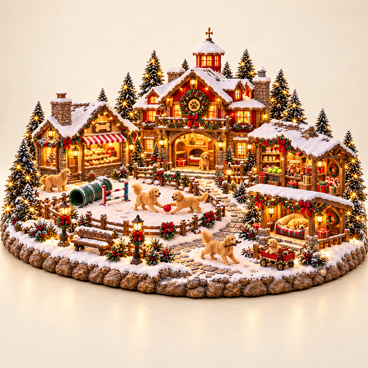❤️‍🔥🐕Christmas Golden Retriever Village – Lighted Dog Lover’s Holiday Scene🐶