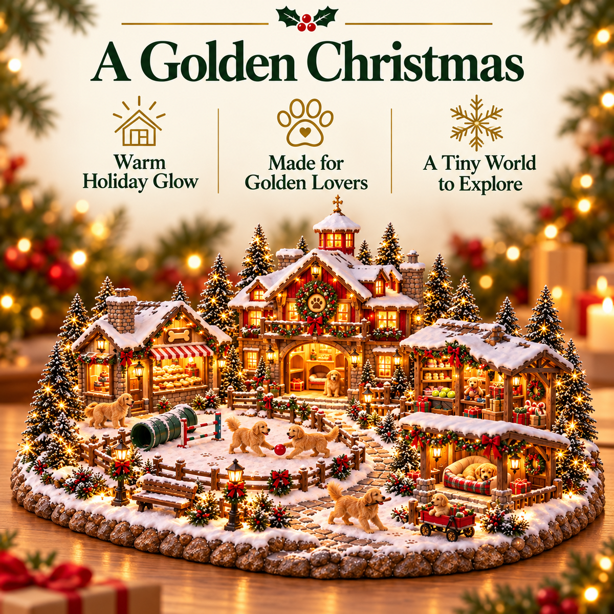 ❤️‍🔥🐕Christmas Golden Retriever Village – Lighted Dog Lover’s Holiday Scene🐶