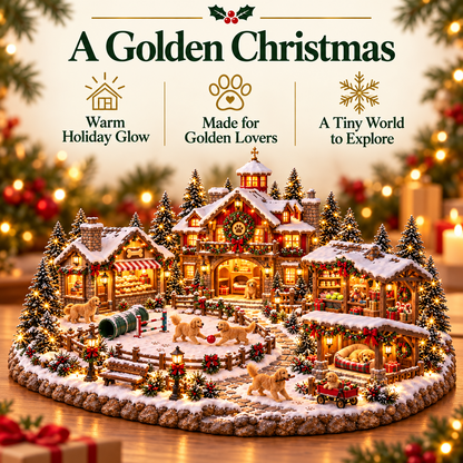 ❤️‍🔥🐕Christmas Golden Retriever Village – Lighted Dog Lover’s Holiday Scene🐶