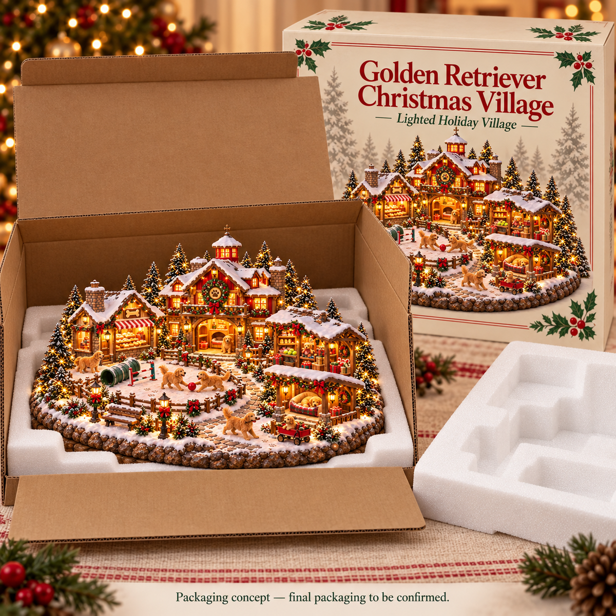 ❤️‍🔥🐕Christmas Golden Retriever Village – Lighted Dog Lover’s Holiday Scene🐶