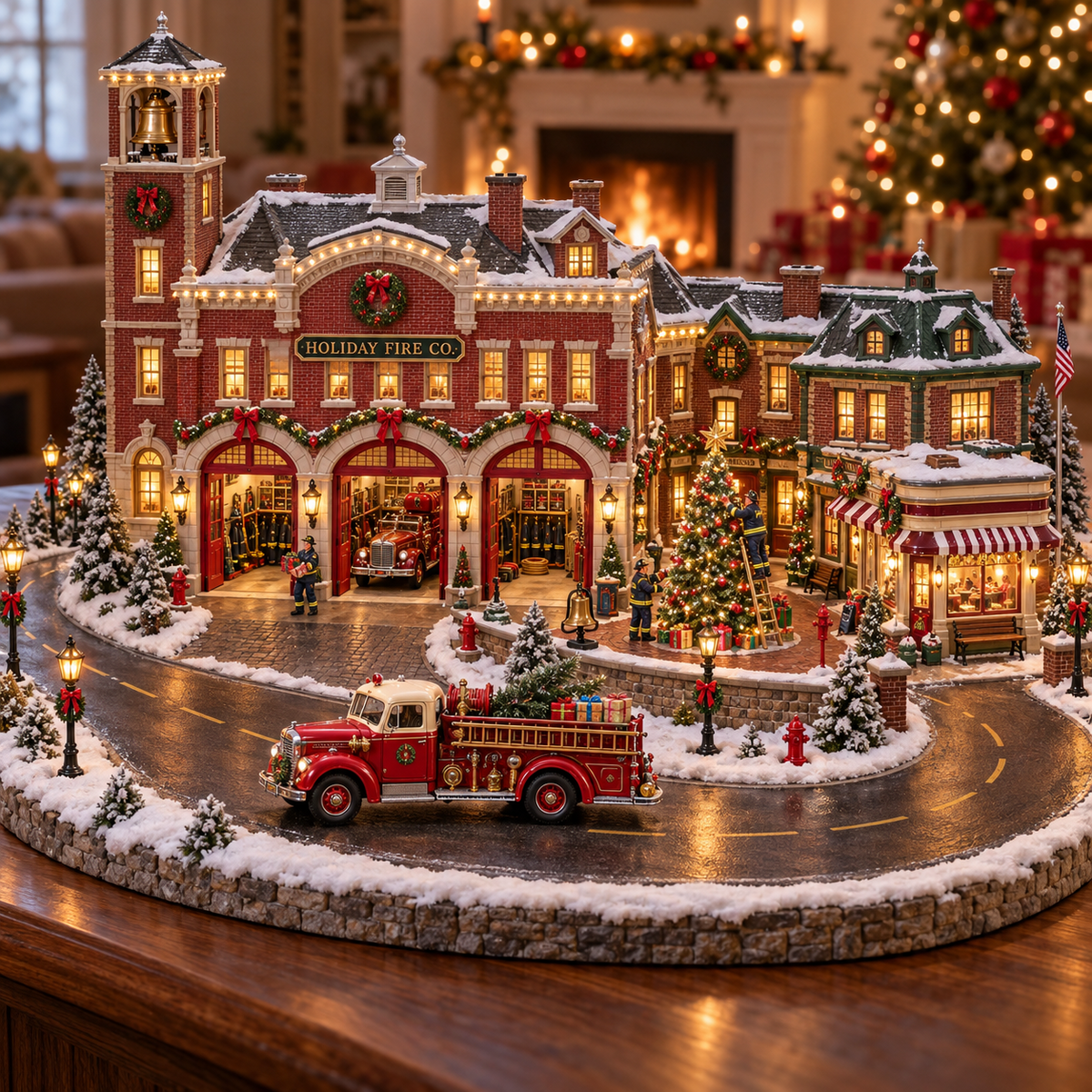 🚒 Christmas Fire Rescue Village – Lighted Holiday Firehouse Scene 🎄✨