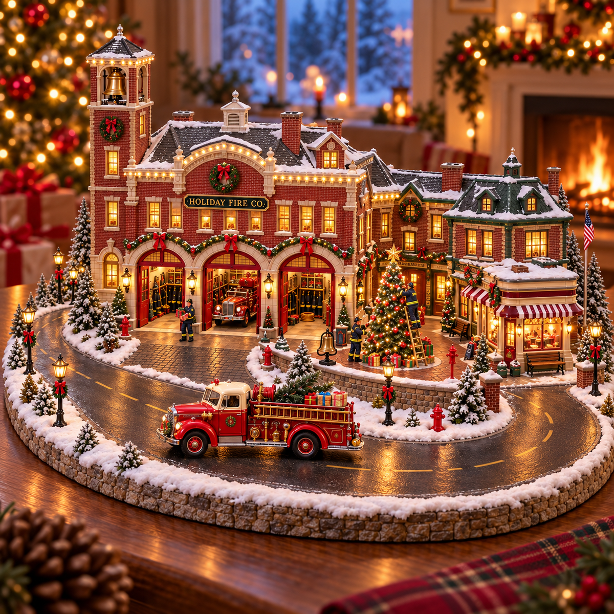 🚒 Christmas Fire Rescue Village – Lighted Holiday Firehouse Scene 🎄✨